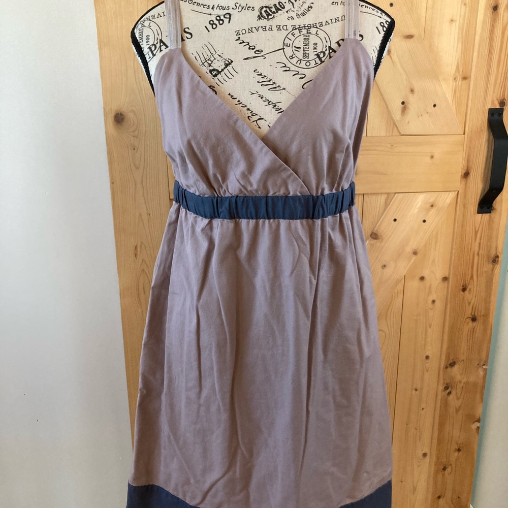 Lavender & Navy Gap Surplice Cotton Mini Sundress Lined Pockets